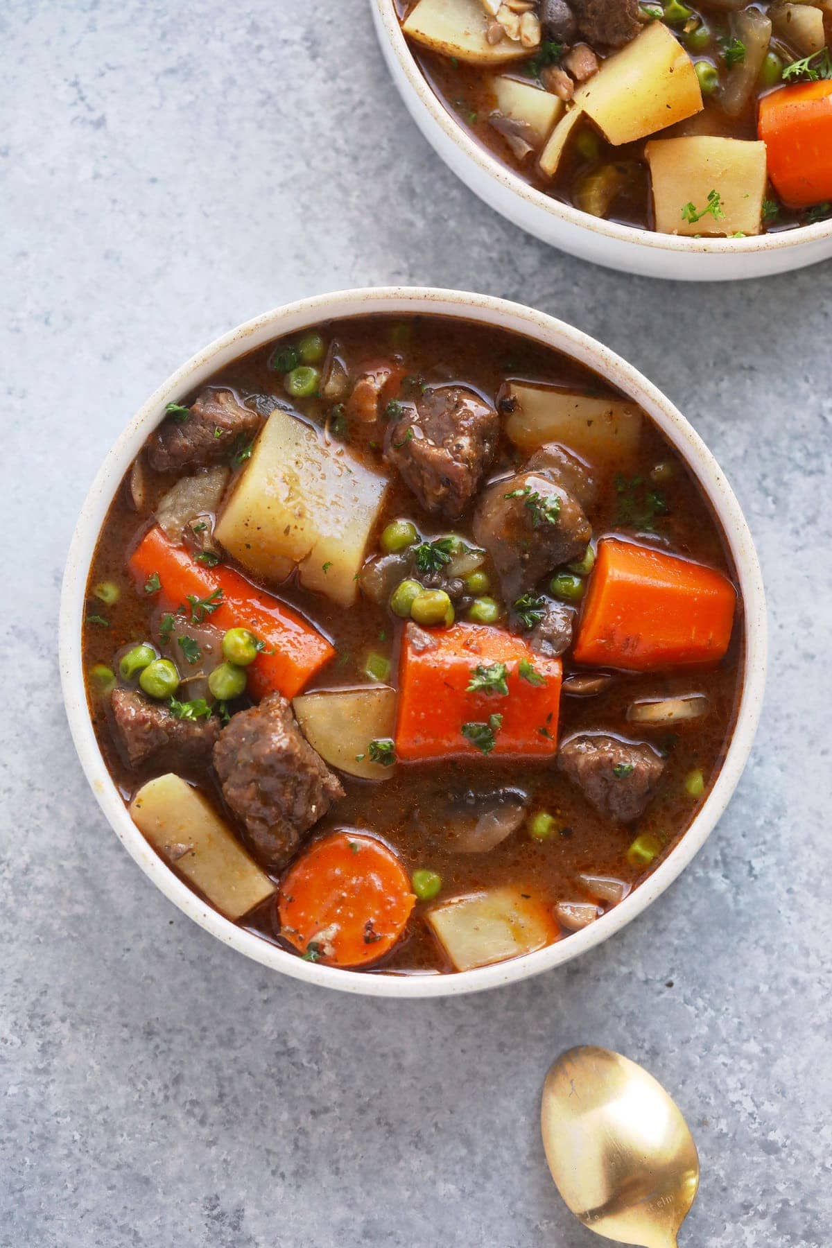 slow cooker beef stew in a bowl ready to be served