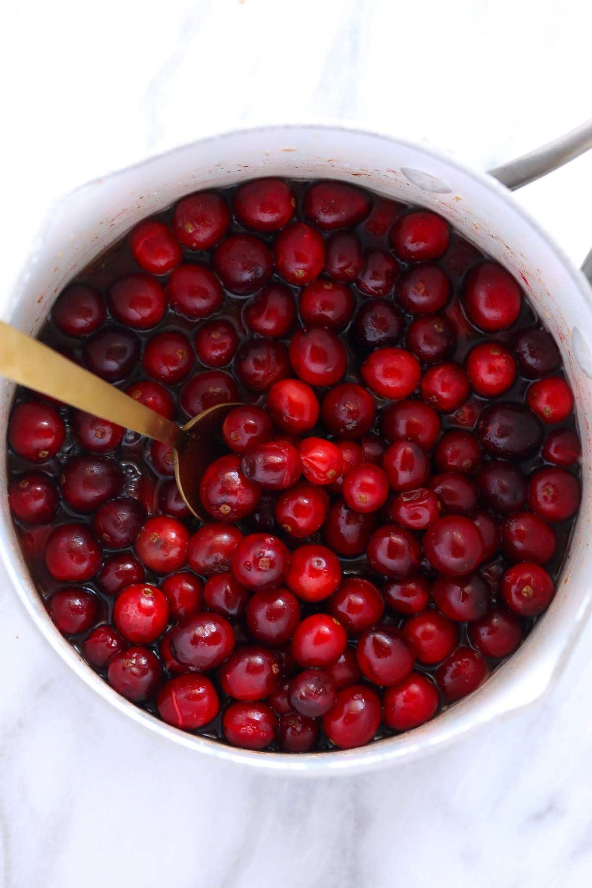 whole cranberries in pot