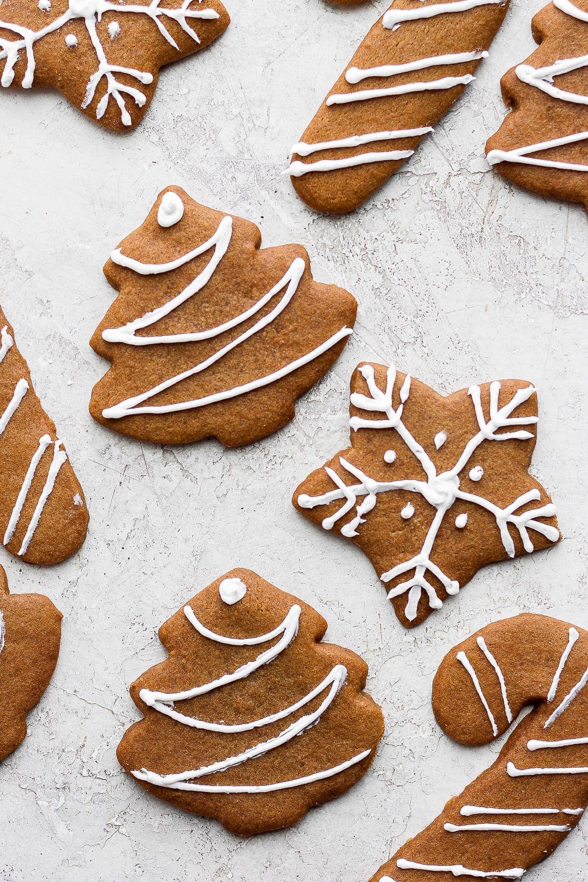 Gingerbread cookies on the counter. 