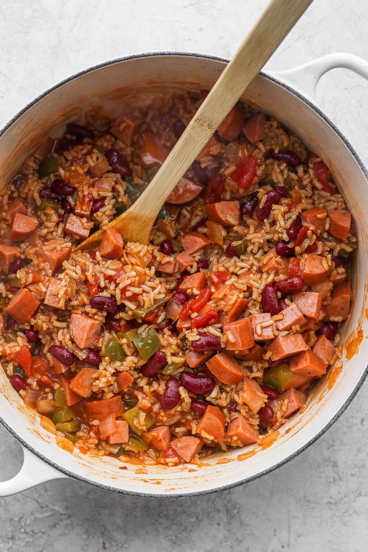 red beans and rice in a dutch oven