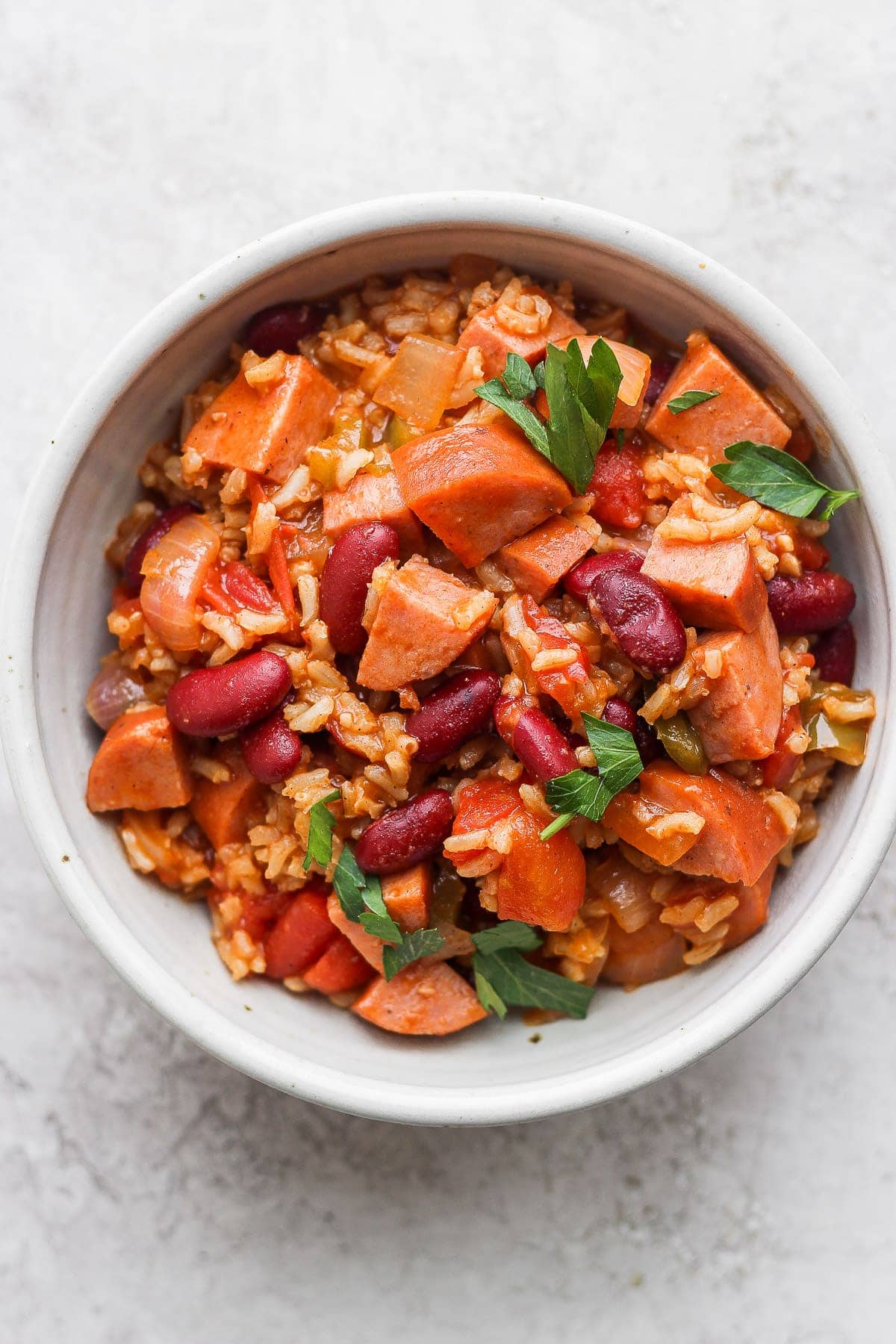 red beans and rice ingredients in a bowl