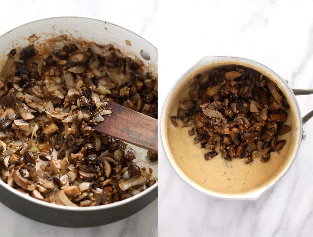 making mushroom sauce in pot