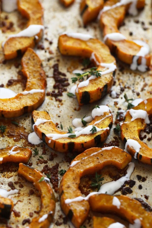 delicata squash drizzled with creme fresh