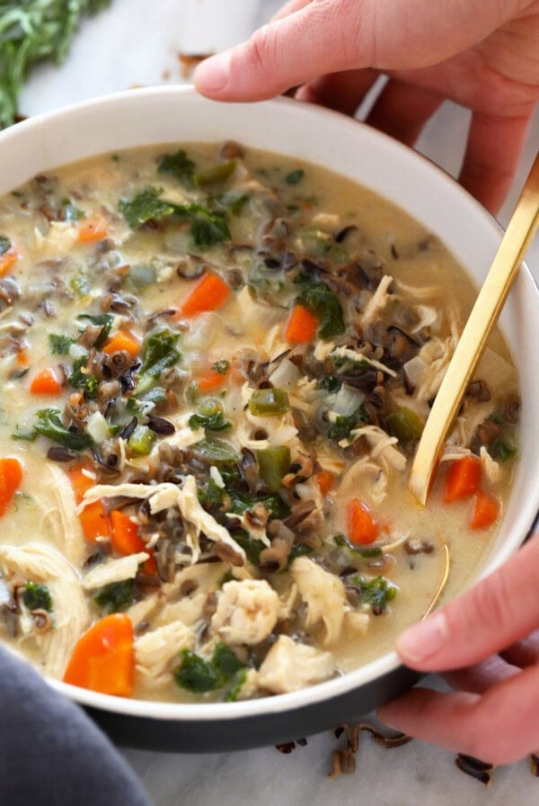 chicken wild rice soup in a bowl