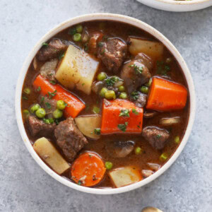 slow cooker beef stew in a bowl