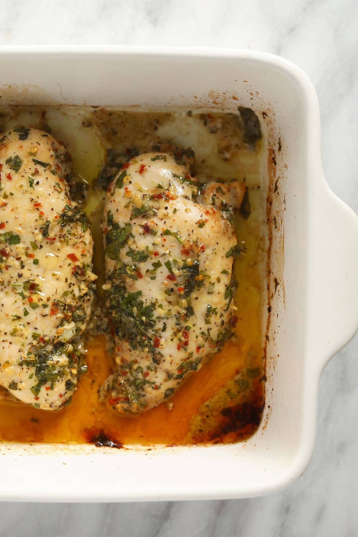 baked chicken in casserole dish