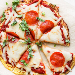 Cauliflower Pizza on a baking sheet