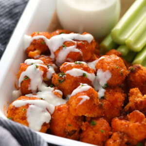 air fryer buffalo cauliflower in container