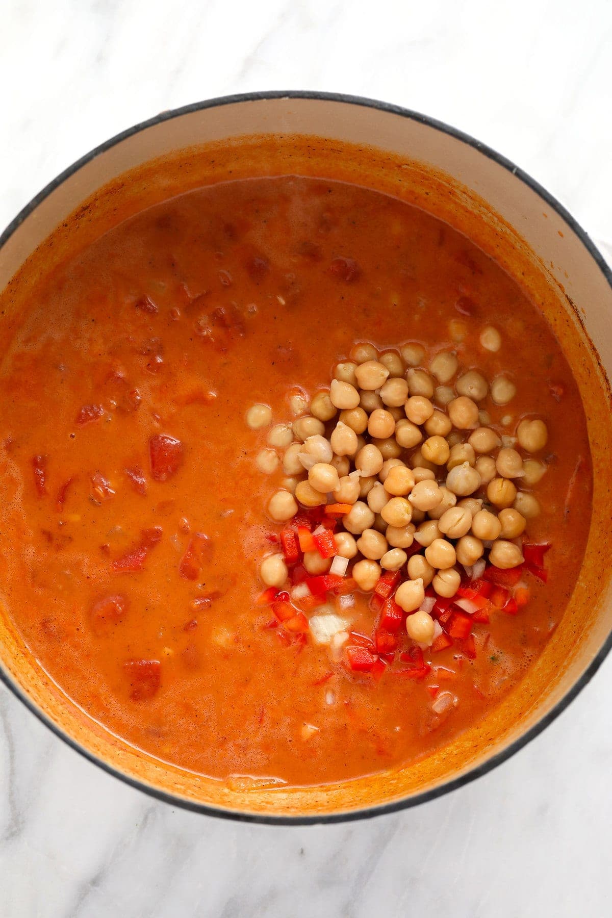 chickpea curry sauce in a dutch oven