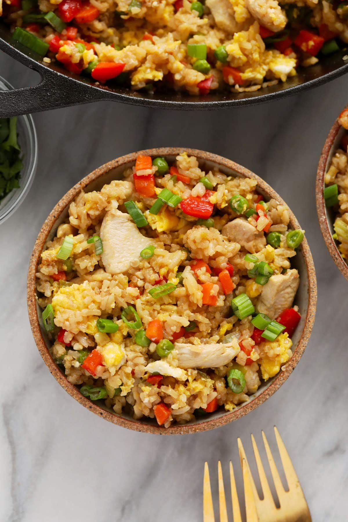 chicken fried rice in bowl