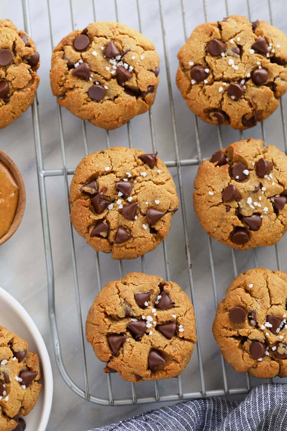 healthy peanut butter cookies on a cooling rack