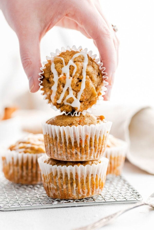 Someone devouring carrot muffins.