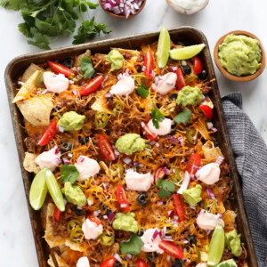 beef nachos in sheet pan