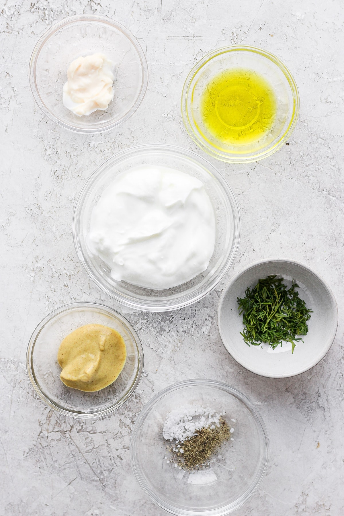 deviled egg filling ingredients, ready to be mixed