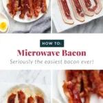 Different steps of how to make bacon in the microwave.