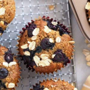 Blueberry oatmeal muffins cooling.