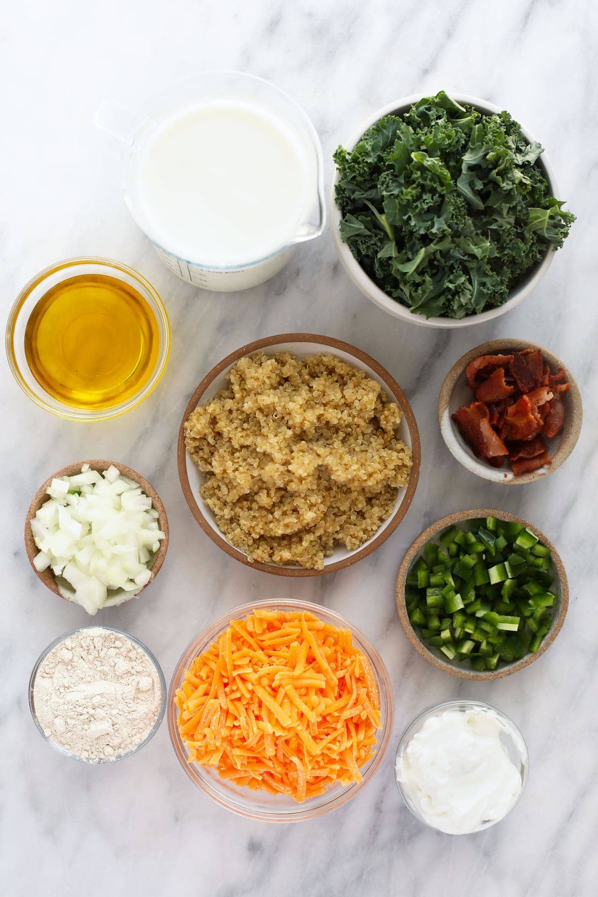 ingredients for jalapeno bacon quinoa mac and cheese, ready to be made in your kitchen