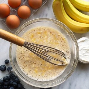 muffin batter in bowl.