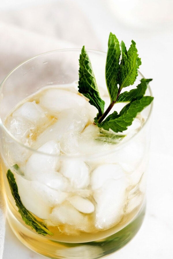 mint julep in glass.