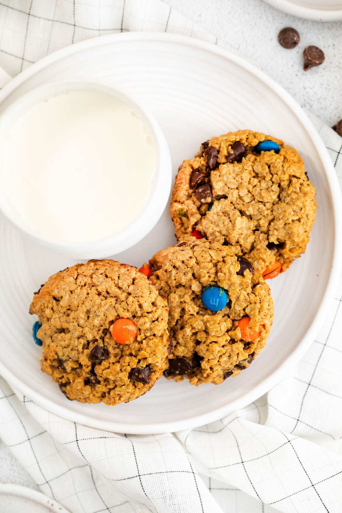 3 monster cookies on plate