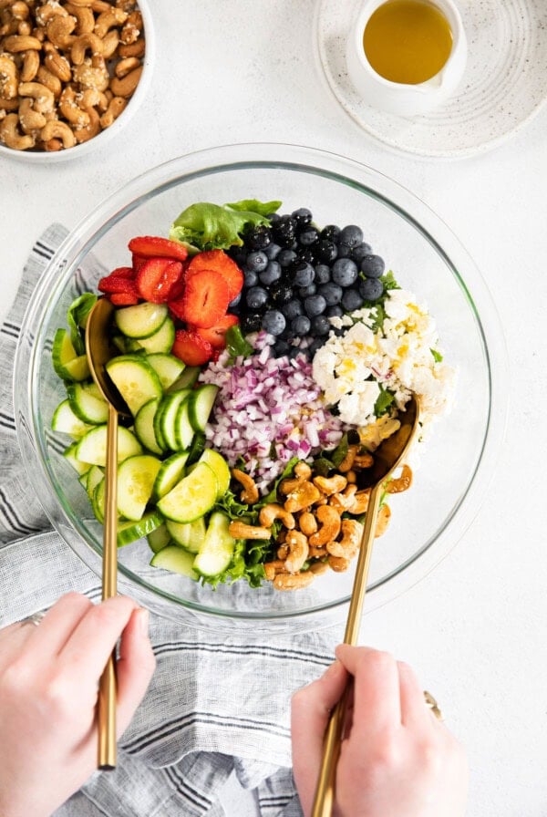 spring mix salad in bowl.