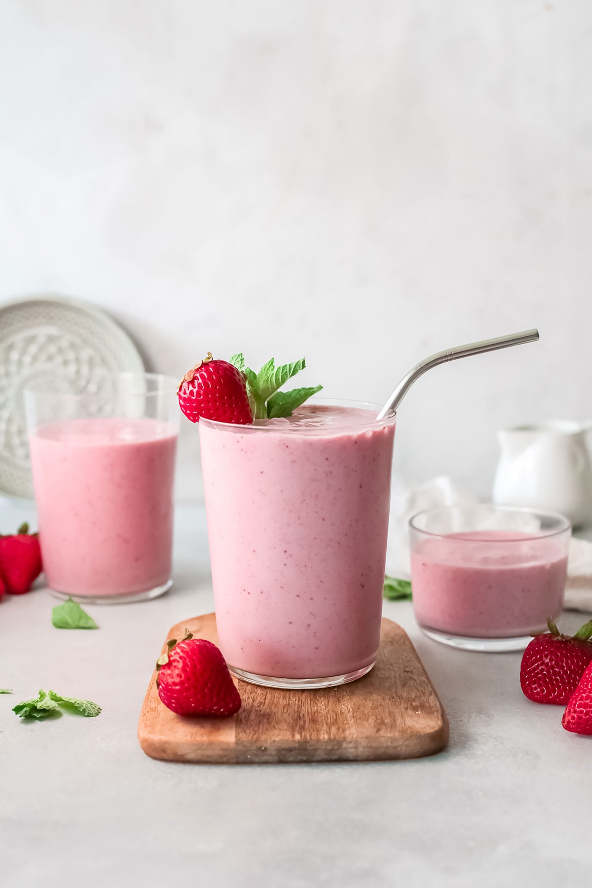 strawberry banana smoothie on counter