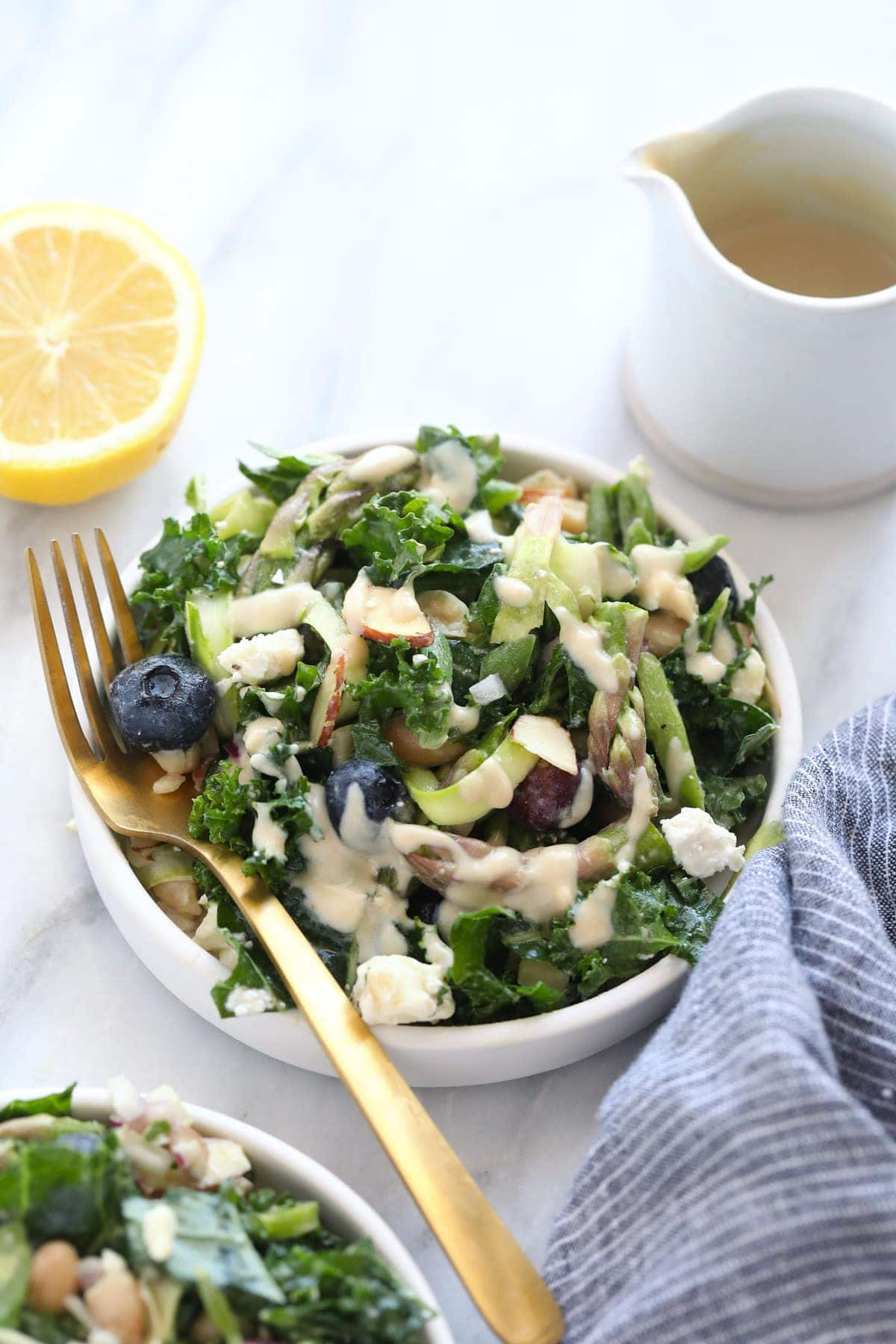 A bowl of asparagus salad. 