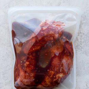 pork marinating in Stasher bag.