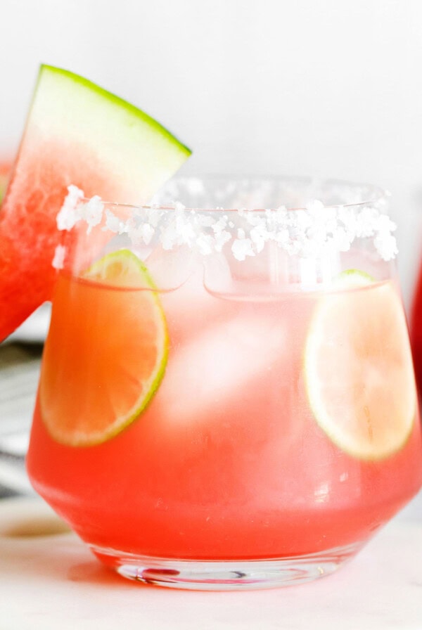 watermelon margarita in a glass.