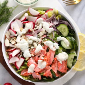 salmon salad in bowl