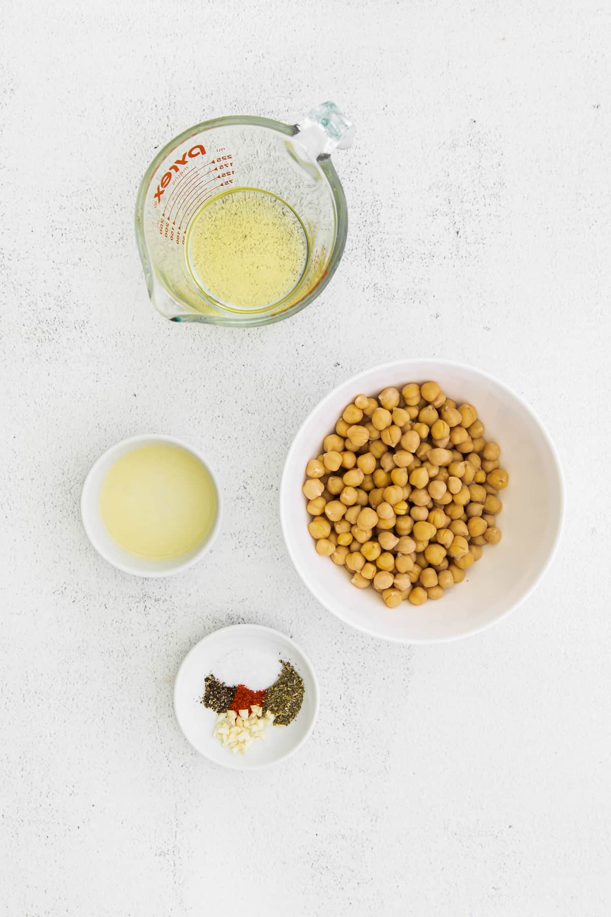 chickpeas and other ingredients in small bowls