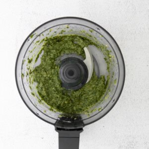 Pesto in a food processor.