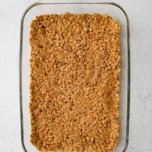 rice crispies in pan.