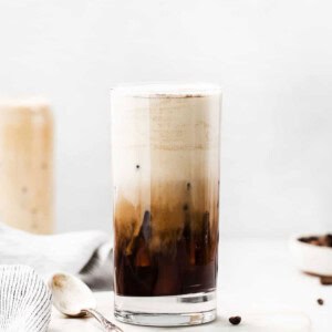 iced latte in glass.