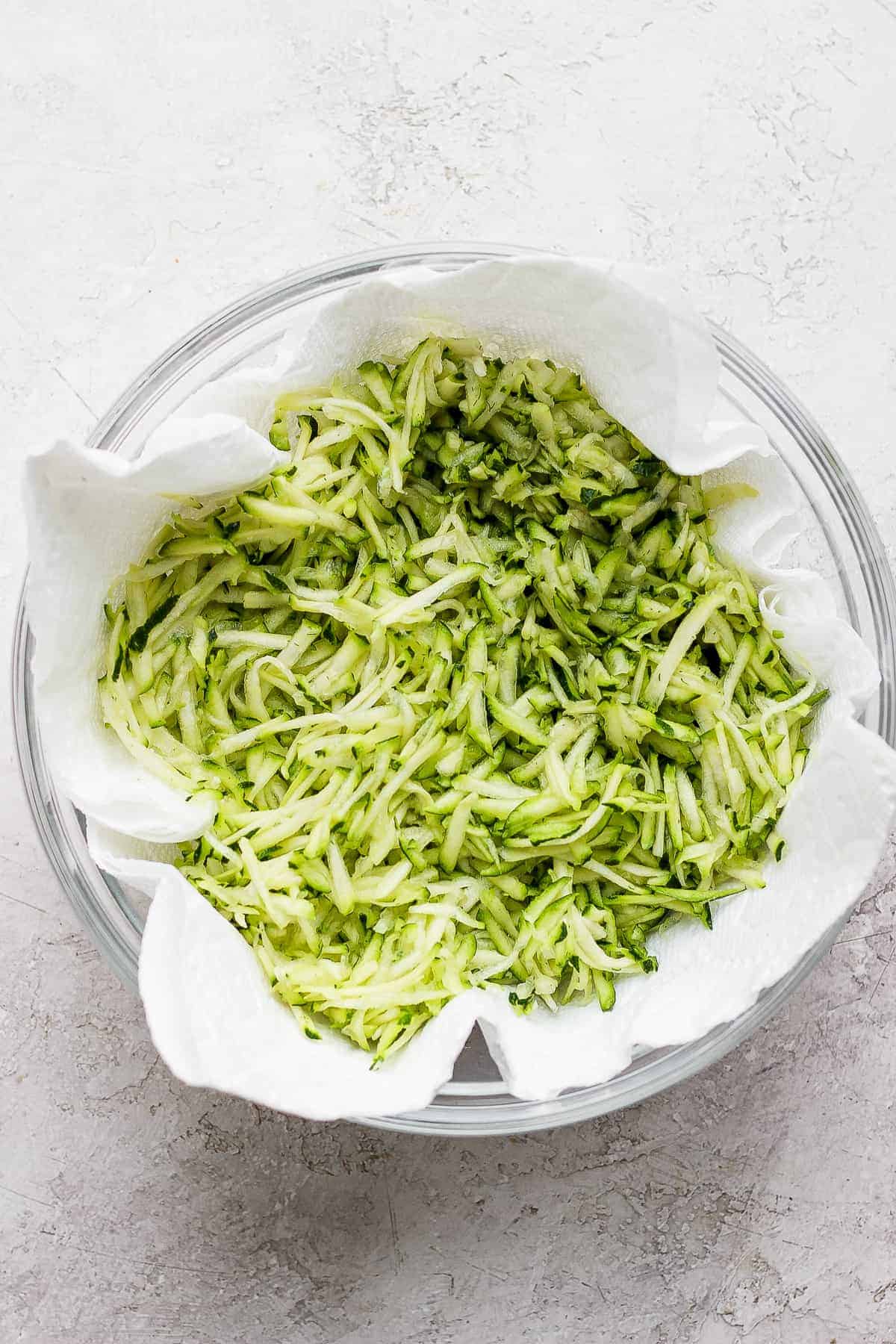 bowl of shredded zucchini.