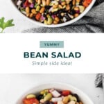 Bean salad in a bowl with other ingredients.