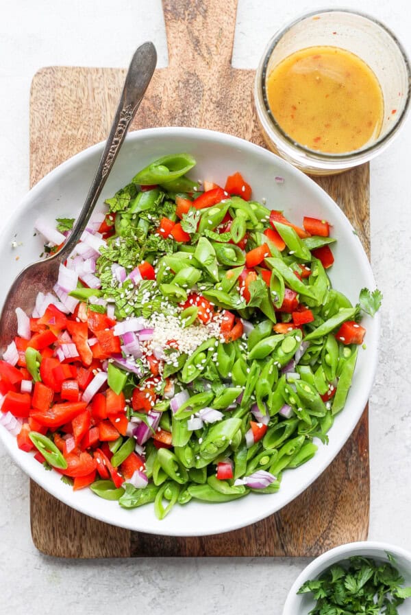 Ginger pea salad in a bowl.