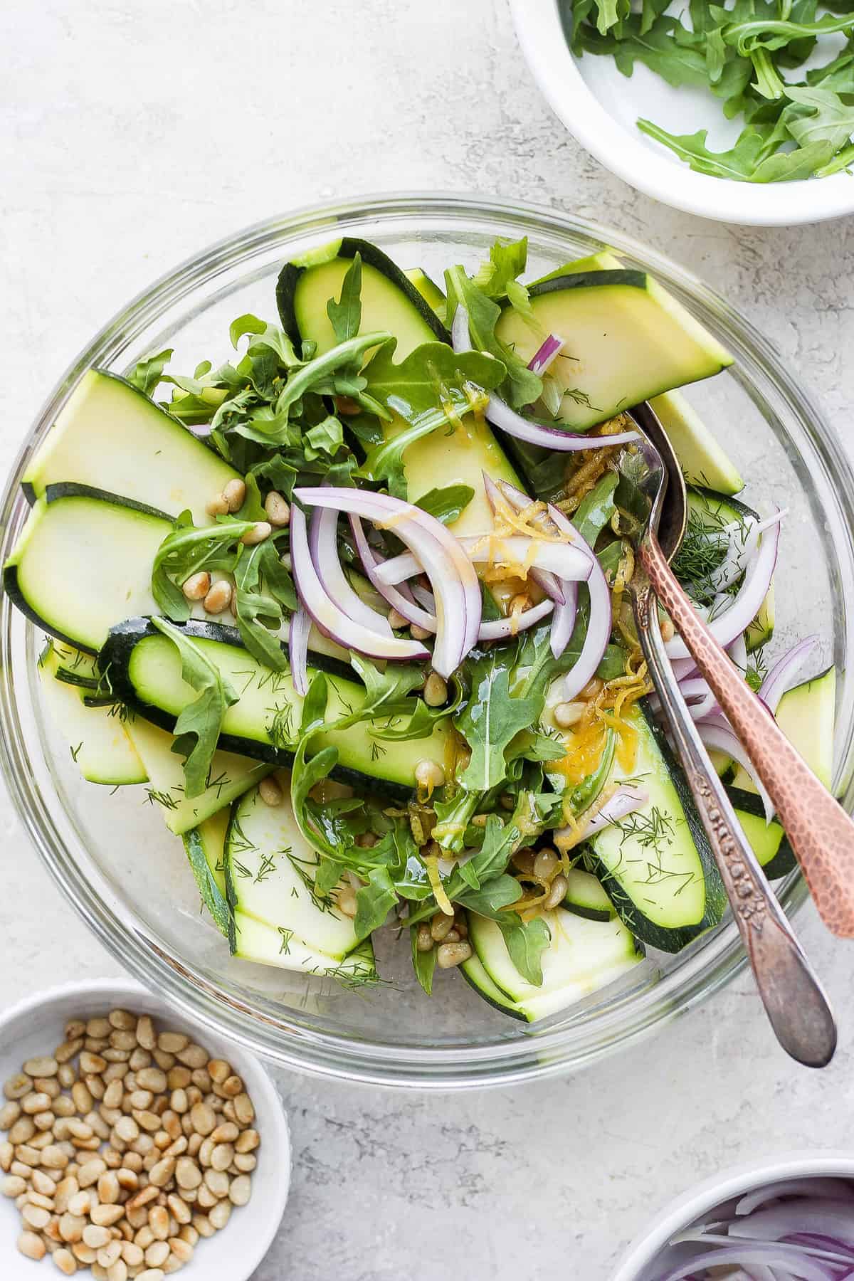 zucchini salad in a bowl, ready to be served