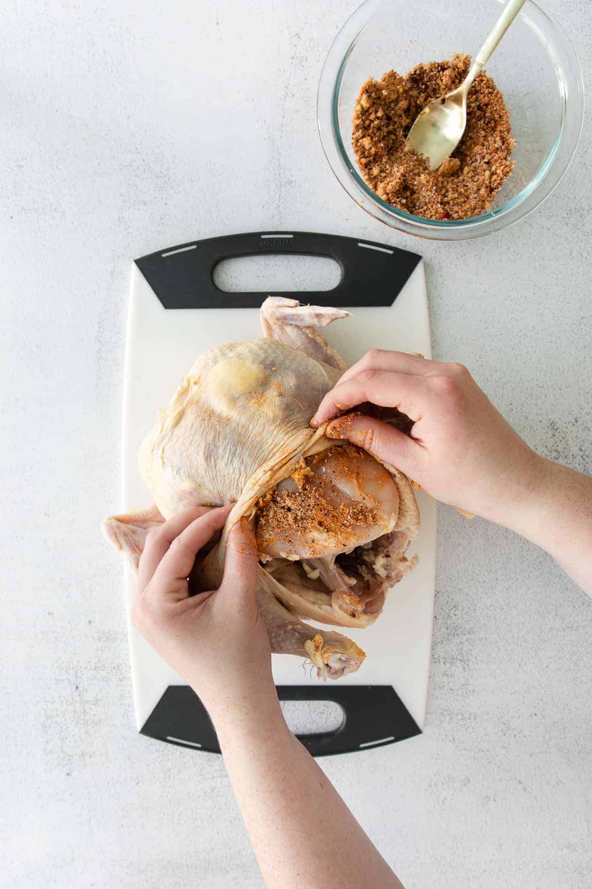 chicken on cutting board.