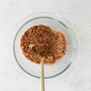 Granola in a glass bowl.