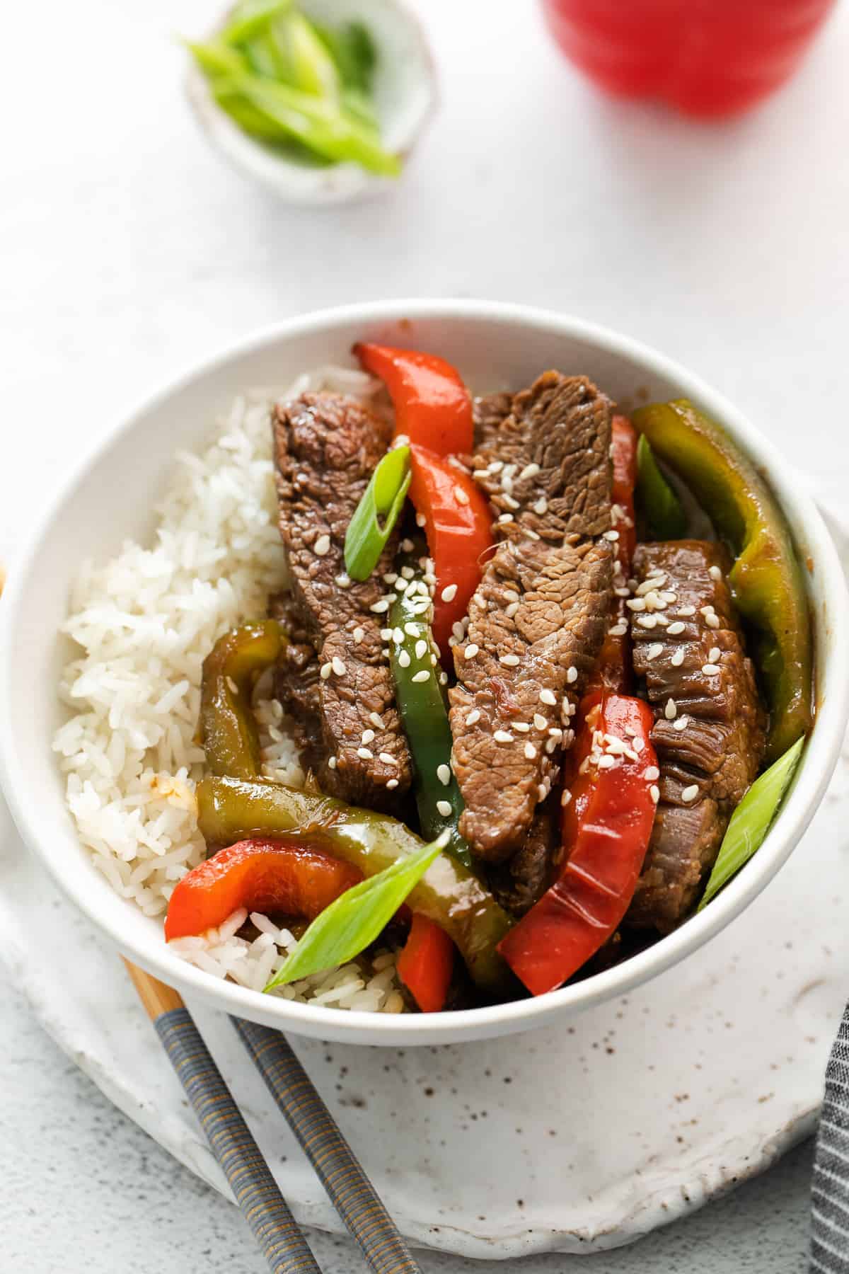 Pepper steak over rice