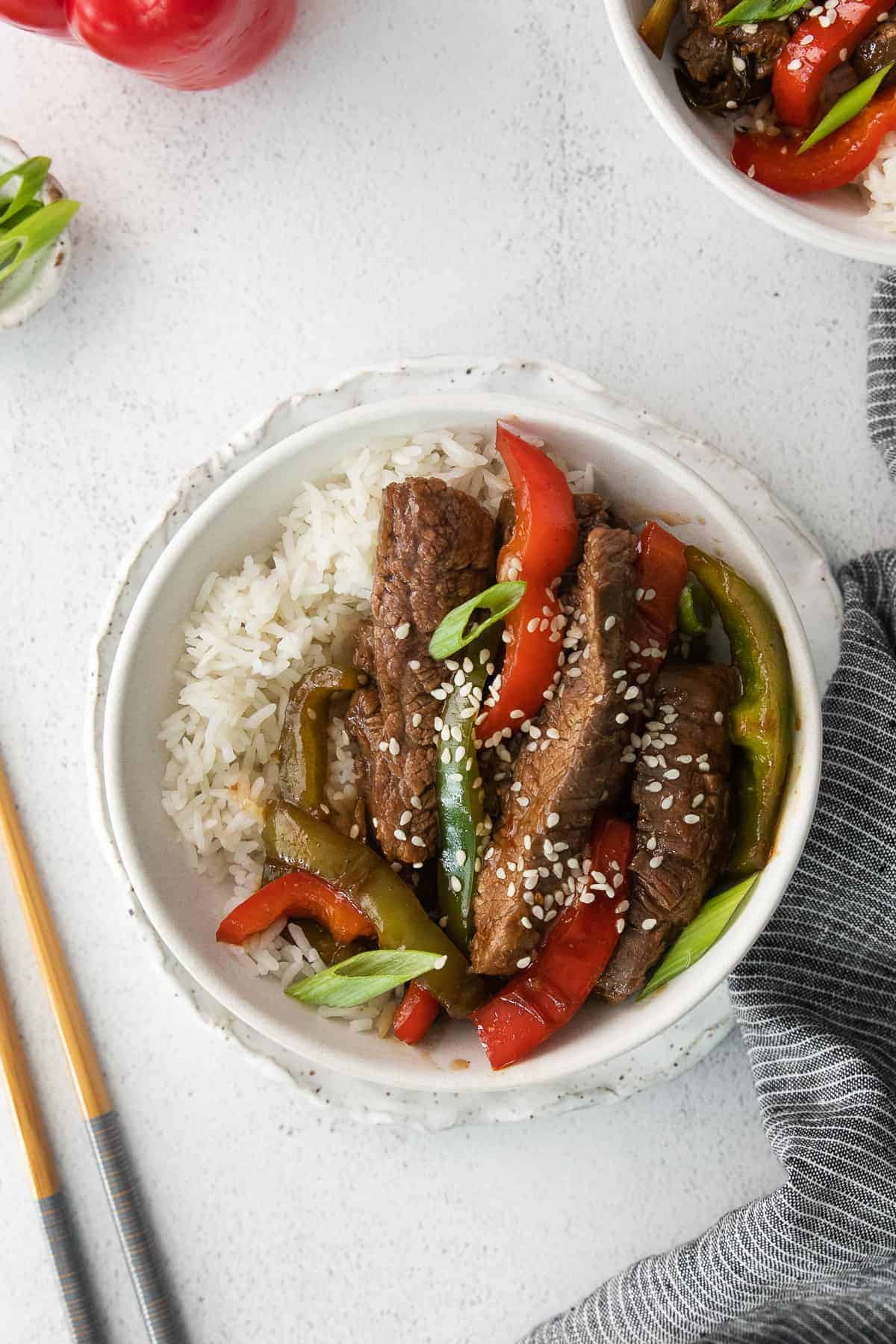 Pepper steak over rice