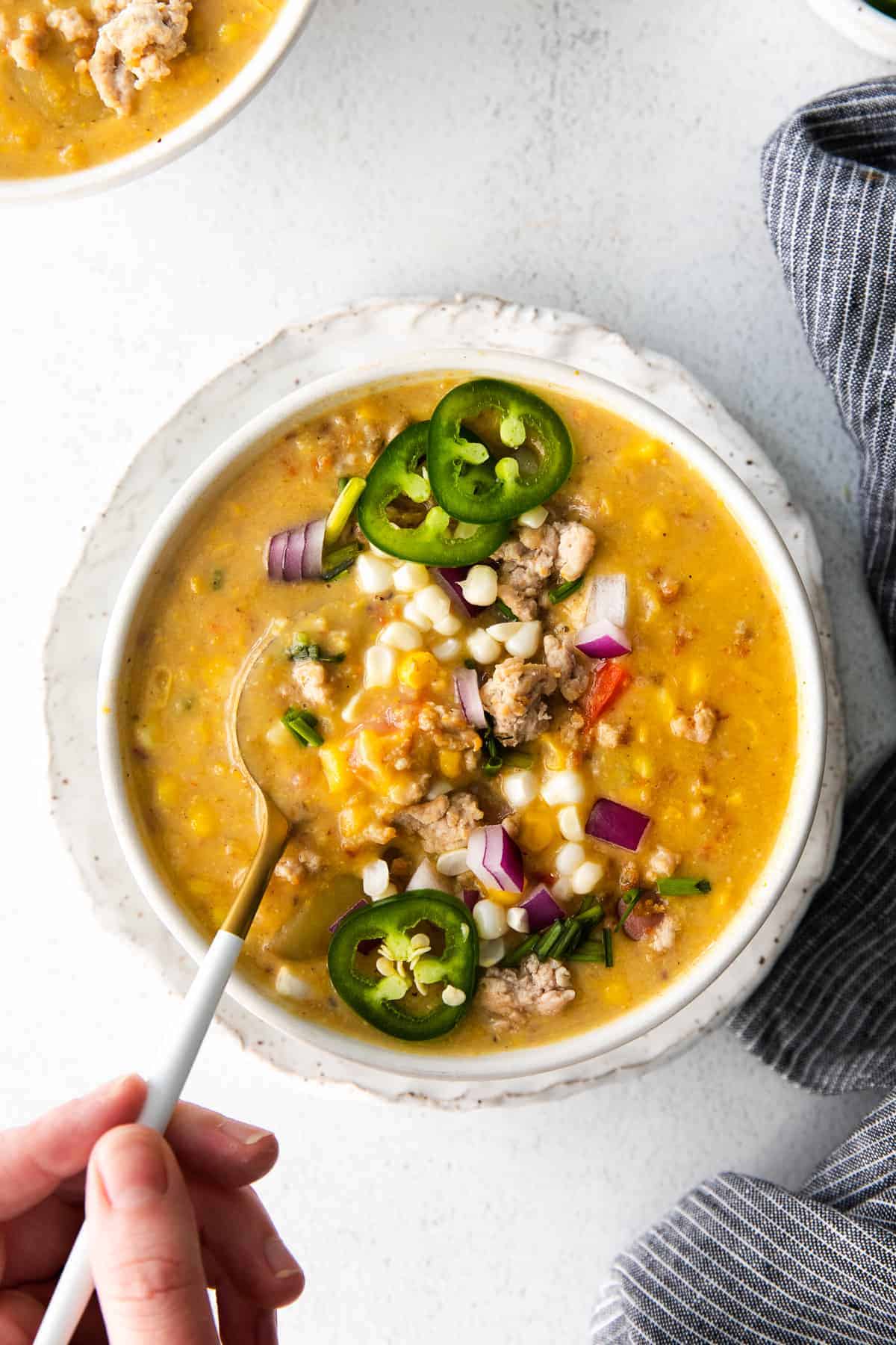 corn chowder in bowl