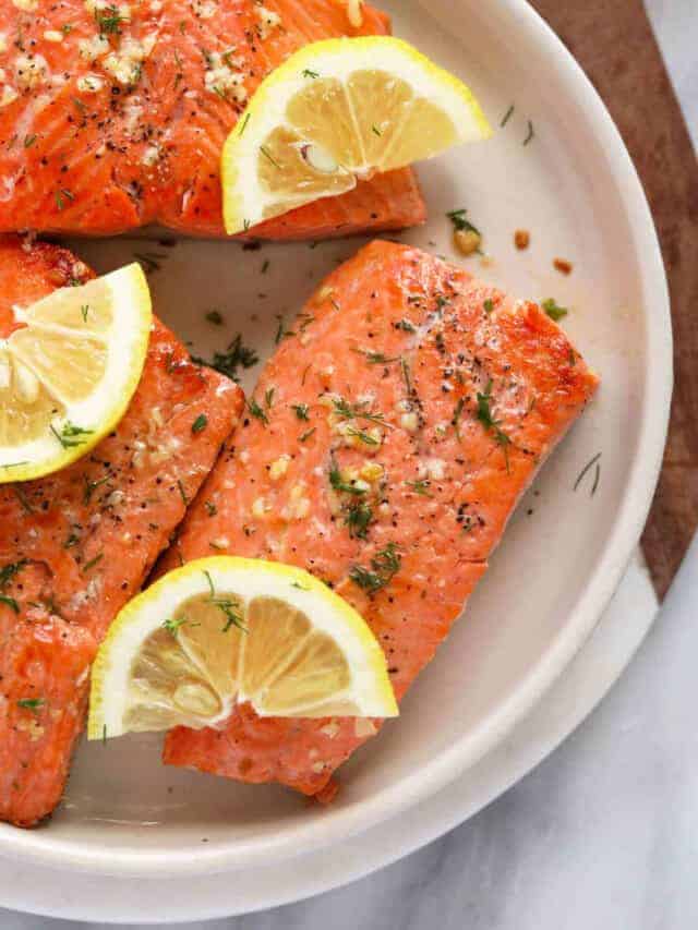 lemon butter salmon on plate