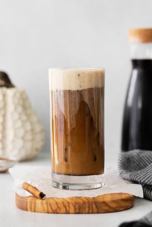 Pumpkin cream cold brew served over ice.