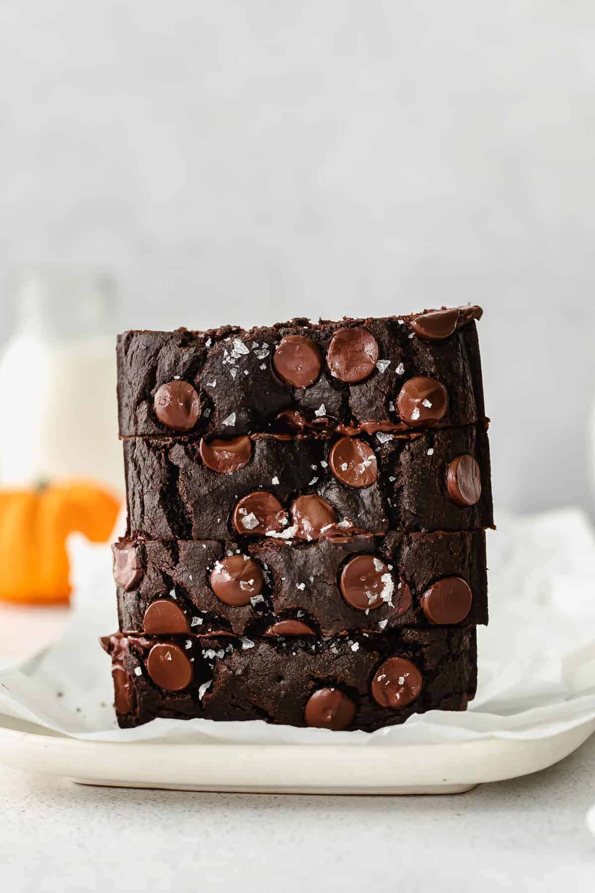 A stack of pumpkin bread. 