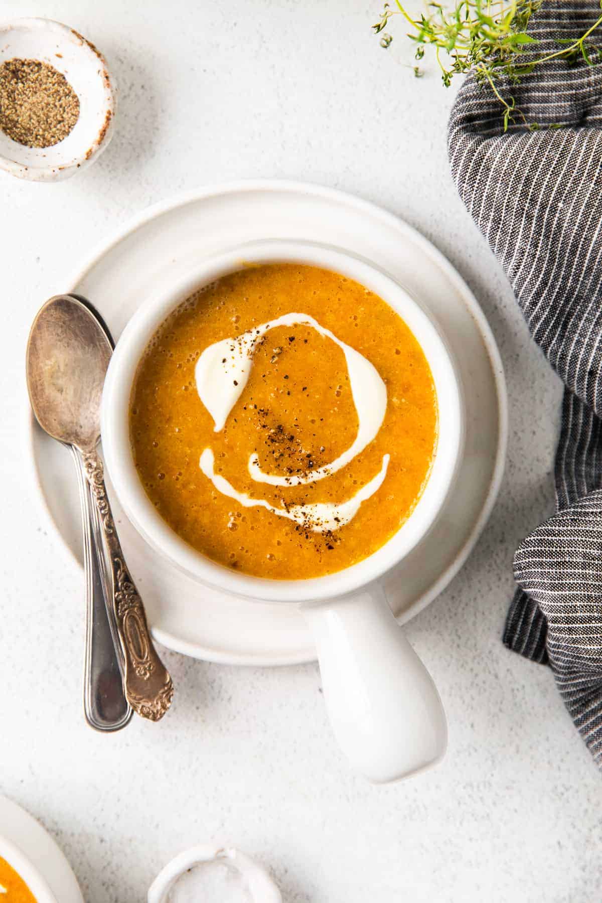 butternut squash soup in bowl