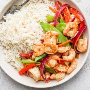 shrimp stir fry in bowl