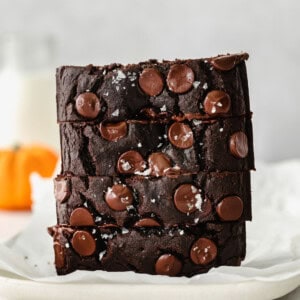 A stack of chocolate pumpkin bread.