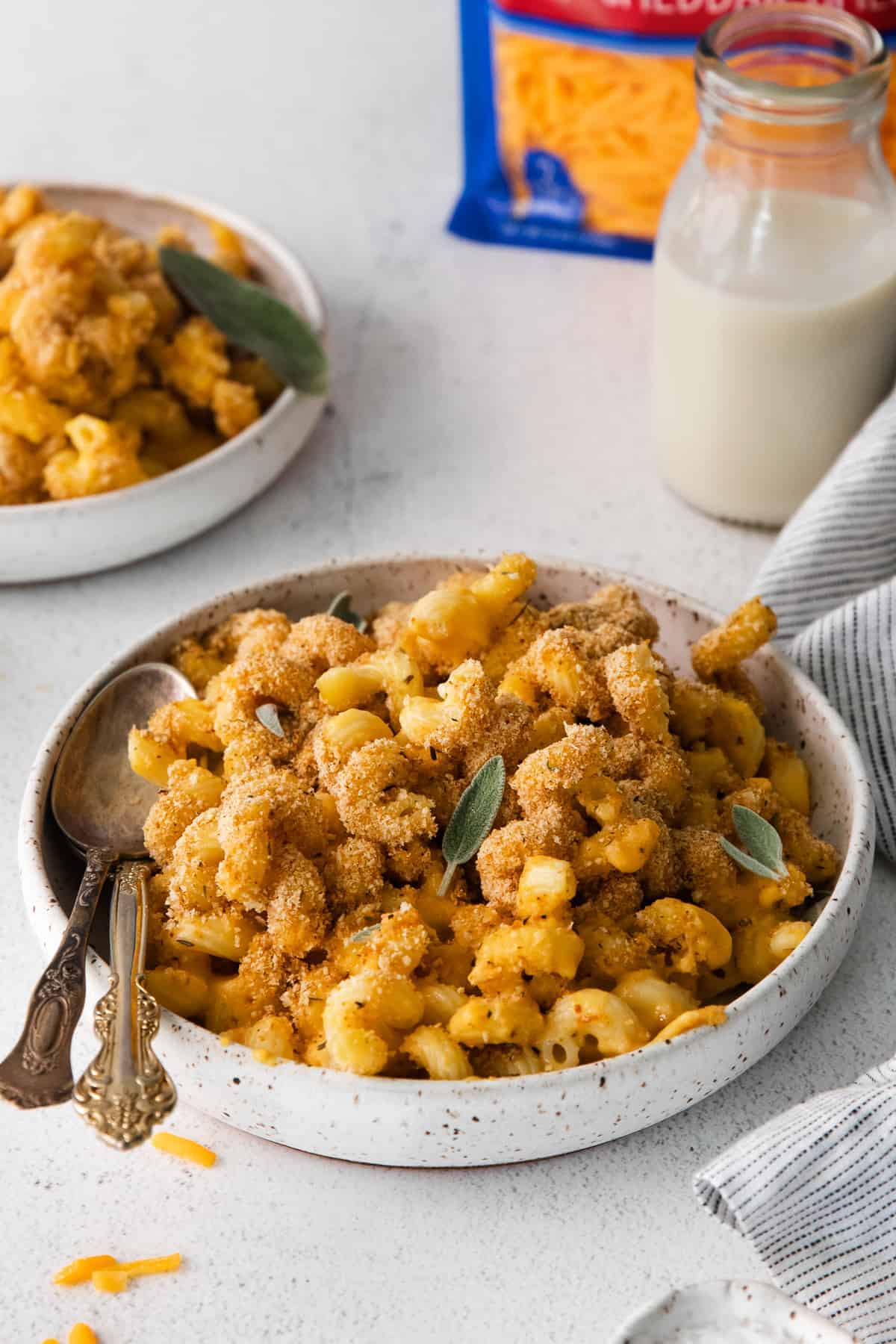 butternut squash mac and cheese in a bowl